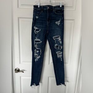 American Eagle Outfitters Dark Blue Distressed Skinny Jeans size 10